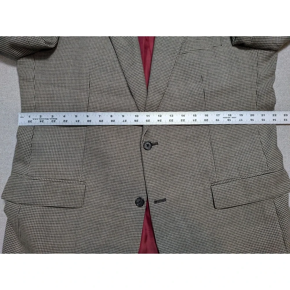 Alan Flusser Men's Blazer 44L Worsted Wool Brown Houndstooth Suit Jacket Coat